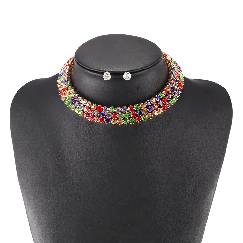 Exaggerated Three-layer Zircon Choker Necklace for Women - Planderful Collection