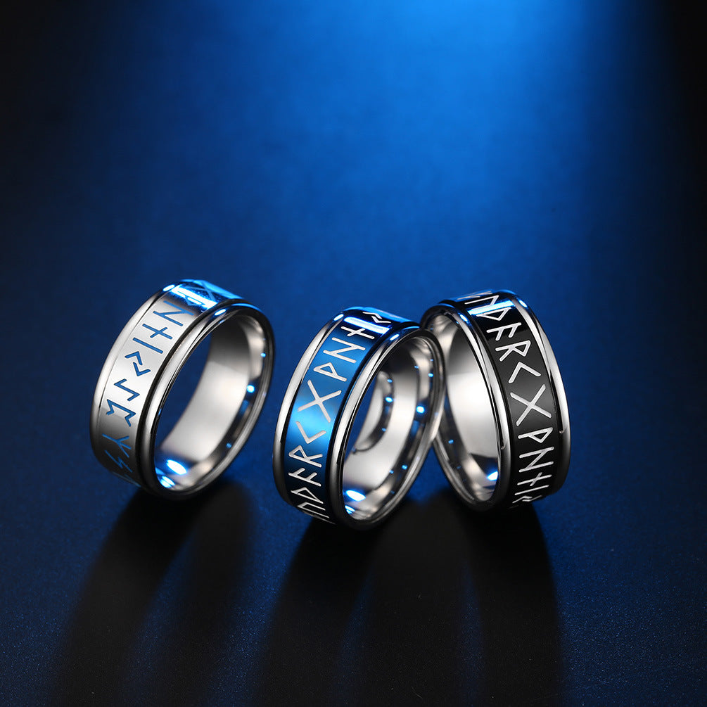 Steel Ring - Statement Viking Text Ring For Men