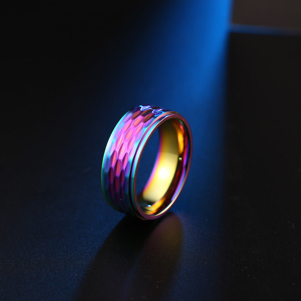 Brushed Matte Surface Batch Honeycomb Pattern Plating Colorful Stainless Steel Ring