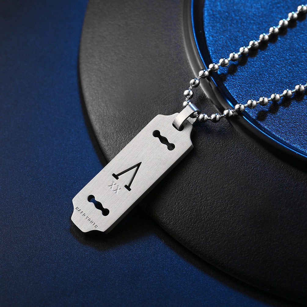 Ins Cold Original Wind Brushed Matte Cylindrical V Brand Two-Piece Set Double-Layer Male Student Necklace Pendant