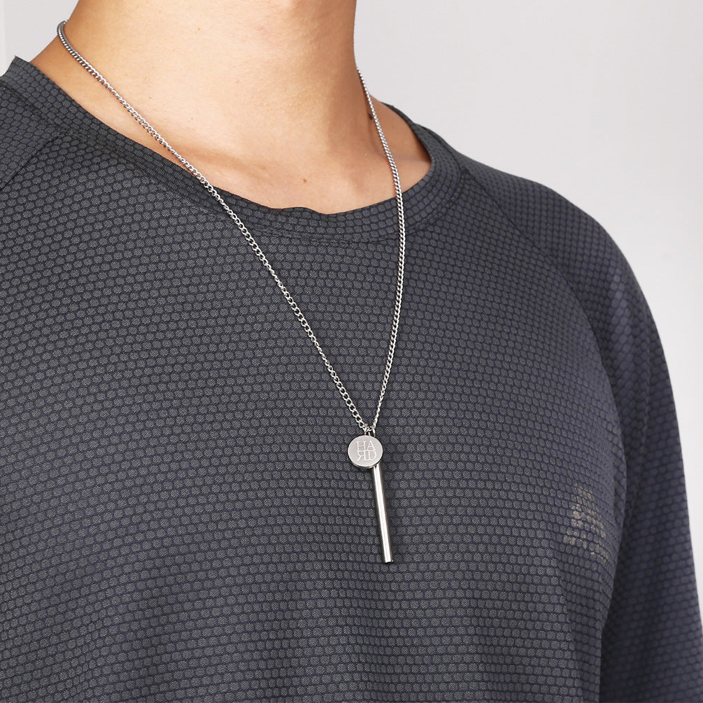 Ins Cold Original Wind Brushed Matte Cylindrical V Brand Two-Piece Set Double-Layer Male Student Necklace Pendant