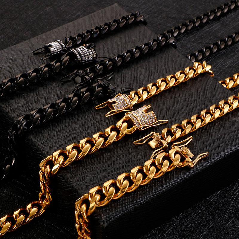 Stainless Steel Bracelet – Gold-Plated Zircon Titanium Steel