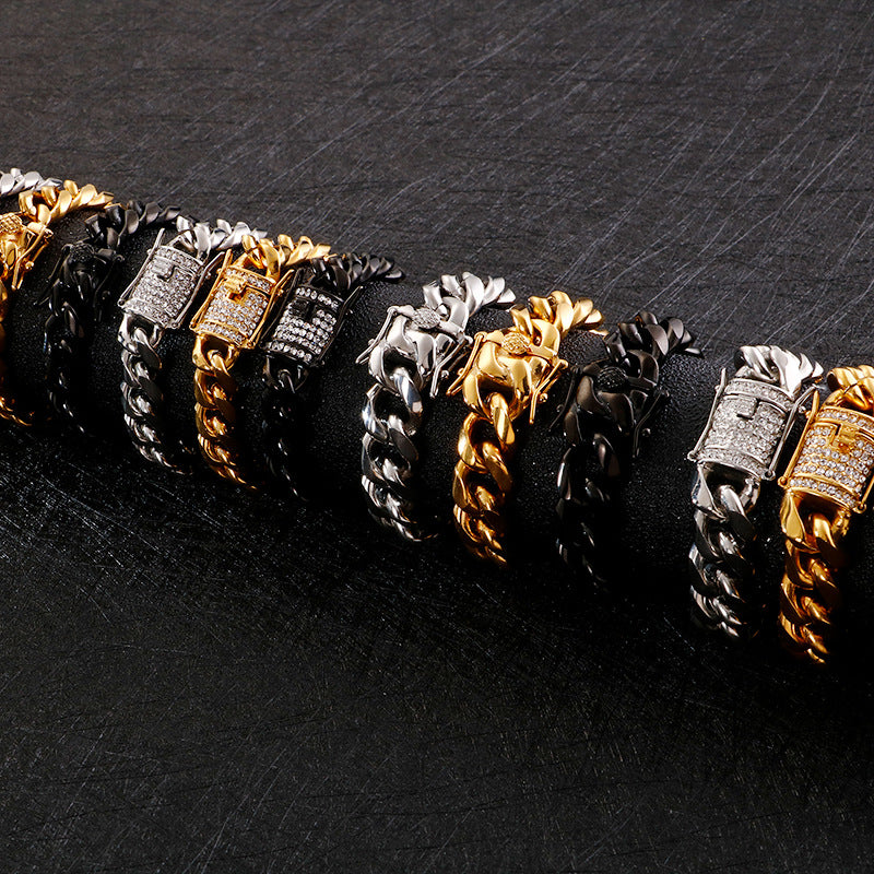 Stainless Steel Bracelet – Gold-Plated Zircon Titanium Steel
