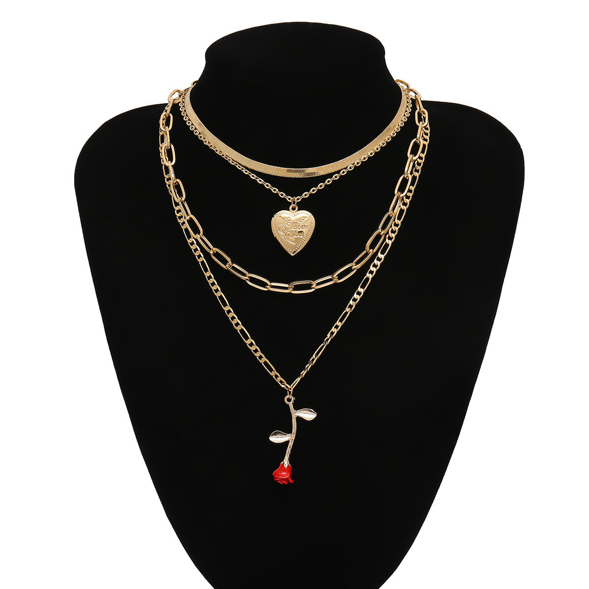 Planderful Oil Painted Rose Geometric Necklace For Women Layered Thick Chain Statement Jewelry Vienna Verve