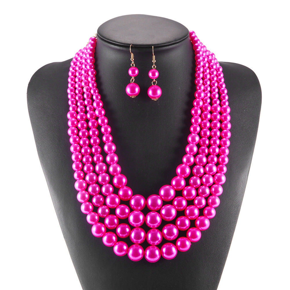 Pearl Necklace and Beaded Sweater Chain Set - African Bride Collection