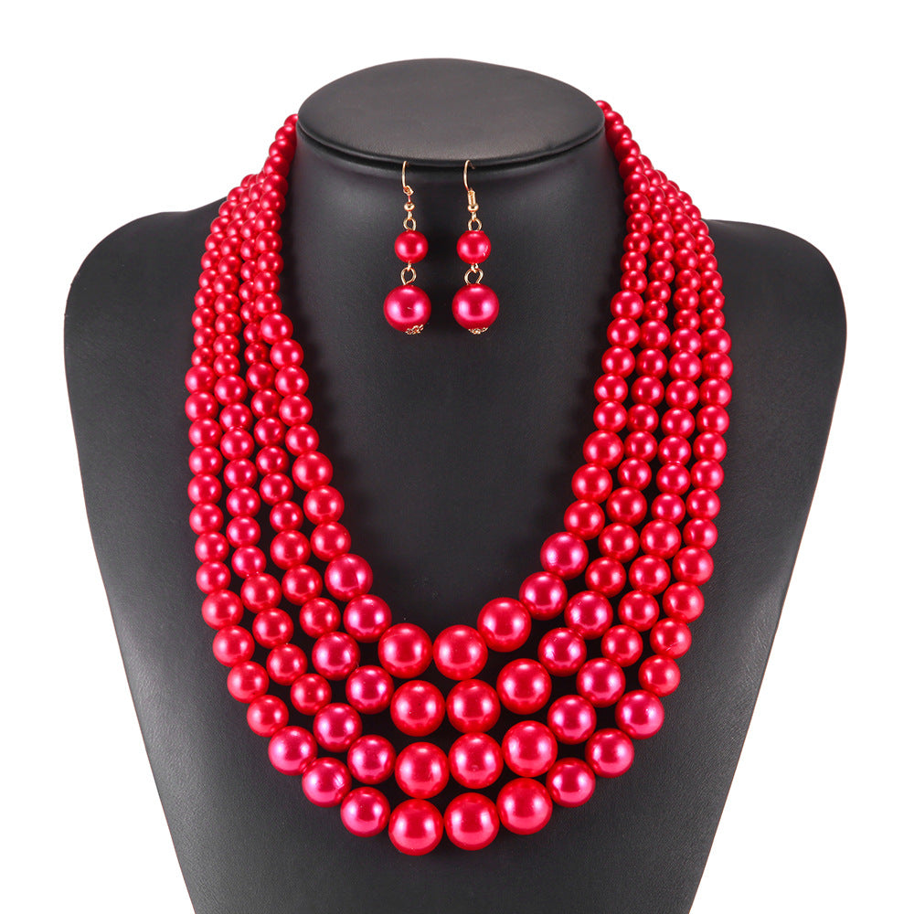 Pearl Necklace and Beaded Sweater Chain Set - African Bride Collection