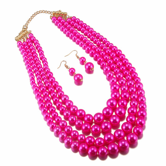 Pearl Necklace and Beaded Sweater Chain Set - African Bride Collection