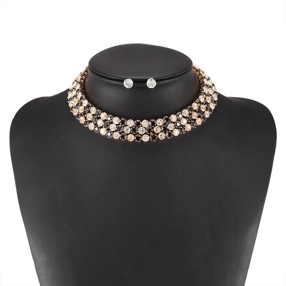 Exaggerated Three-layer Zircon Choker Necklace for Women - Planderful Collection