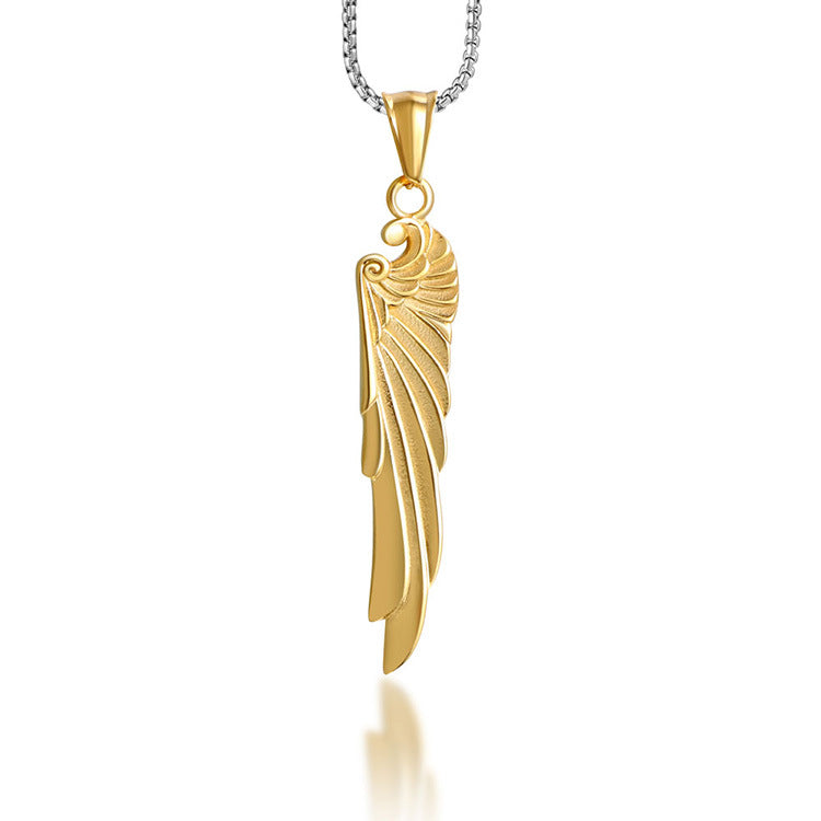 Titanium Steel Wing Pendant Necklace - Trendy Hip-Hop Jewelry for Men and Women