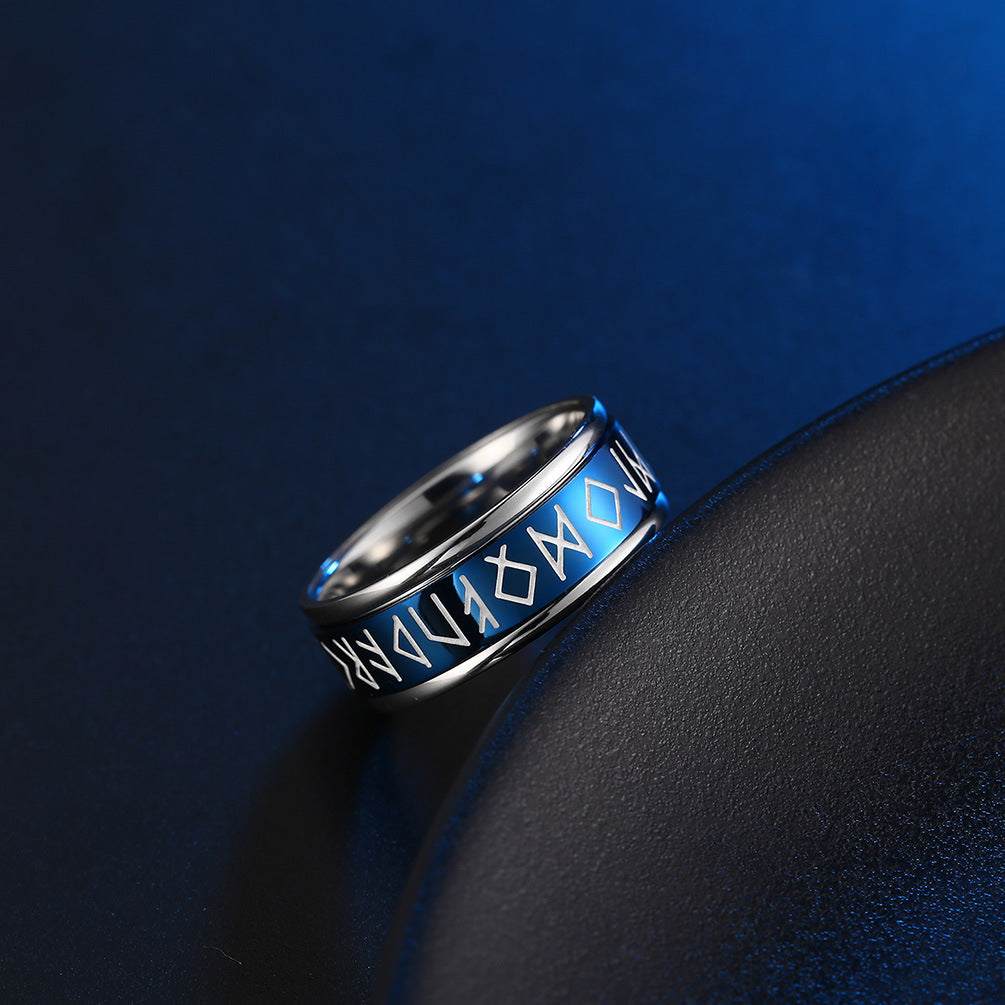 Steel Ring - Statement Viking Text Ring For Men