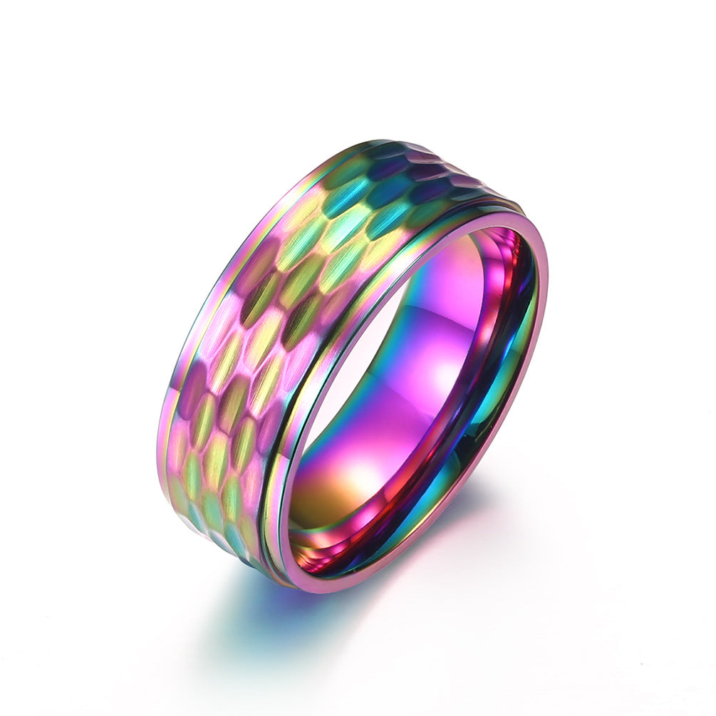 Brushed Matte Surface Batch Honeycomb Pattern Plating Colorful Stainless Steel Ring