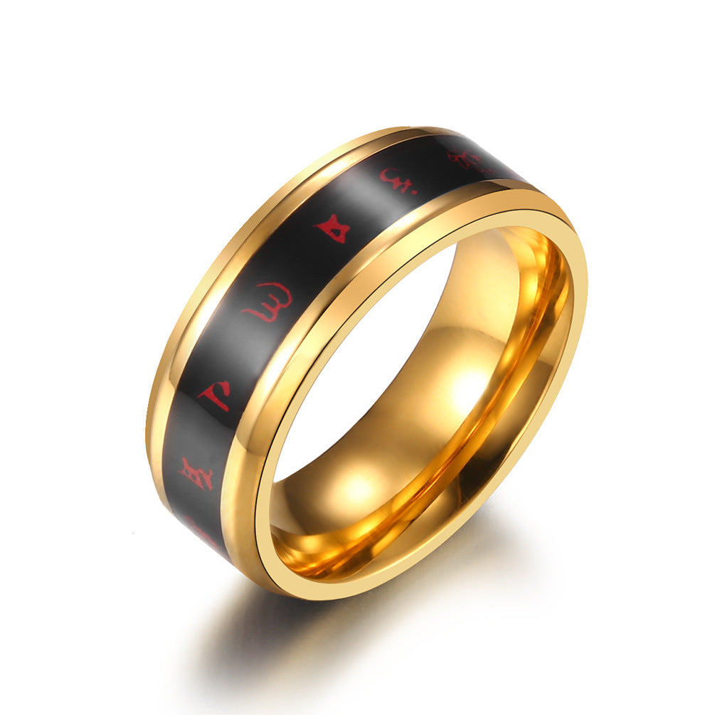 Chinese Style Six Characters Intelligent Temperature Titanium Steel Ring for Men