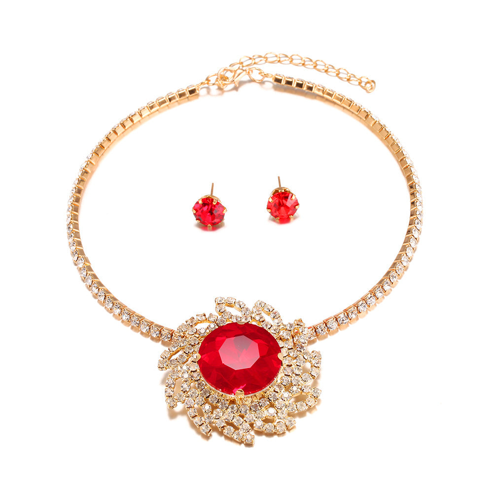 Sunlit Glass Pendant Necklace with Collarbone Chain - European and American Jewelry Collection