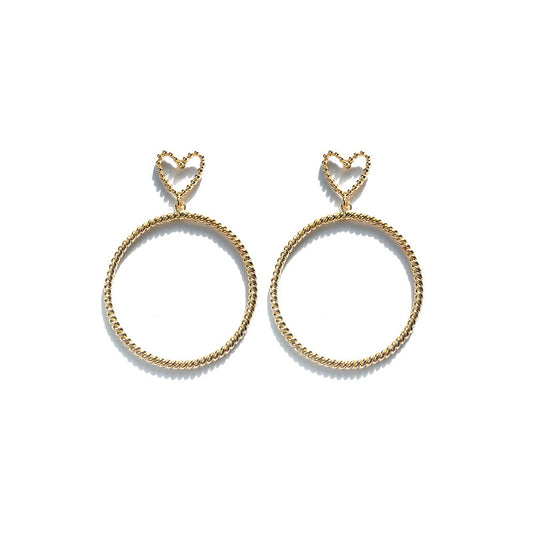 European and American Love Earrings - Elegant Alloy Peach Heart Circles Geometric Design