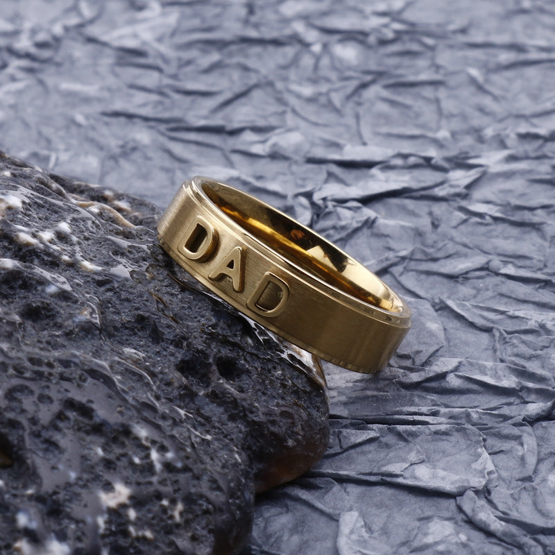 European and American Stainless Steel "DAD" Gold Ring - Trendy Titanium Steel Smooth Ring Jewelry for Men, Wholesale Direct from Factory