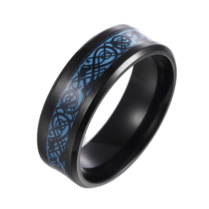 Shouman Jewelry Stainless Steel Dragon Pattern Men's Ring with Luminous Colors