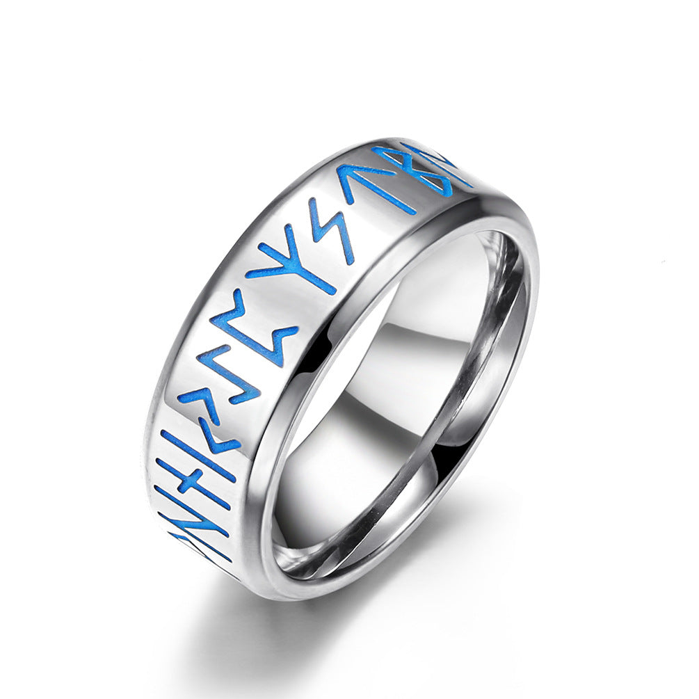 Planderful Nordic Viking Ring Luminous Engraved Text Unisex Jewelry Gift For Men Women