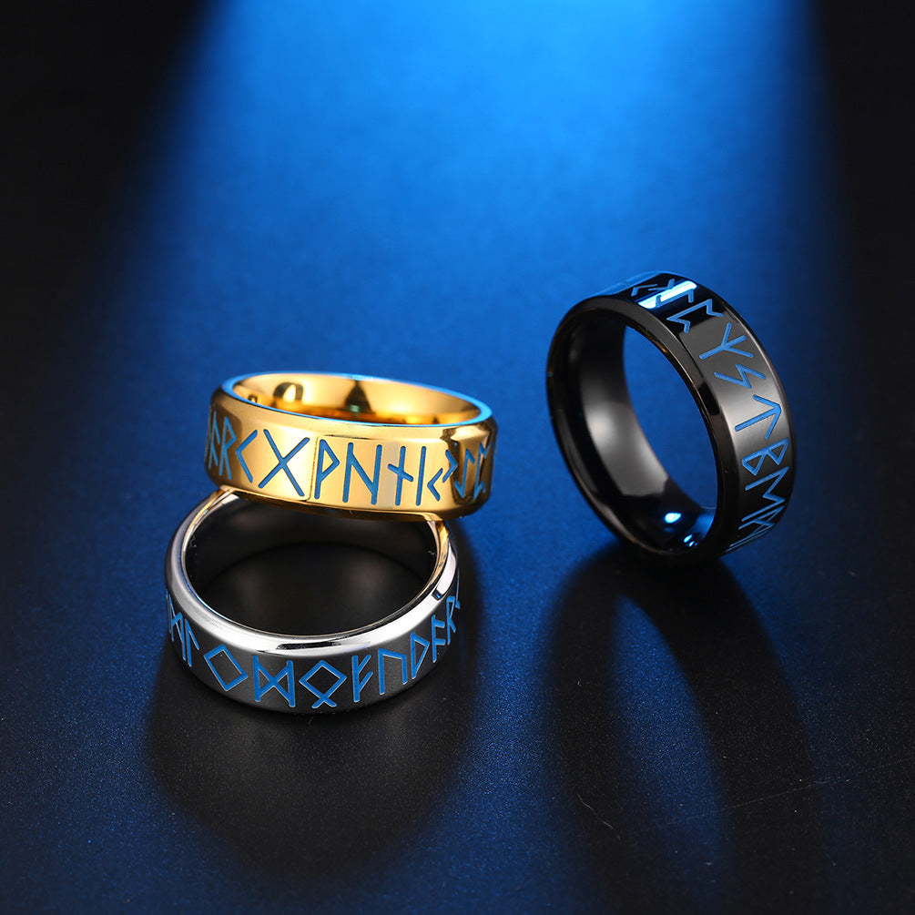 Planderful Nordic Viking Ring Luminous Engraved Text Unisex Jewelry Gift For Men Women