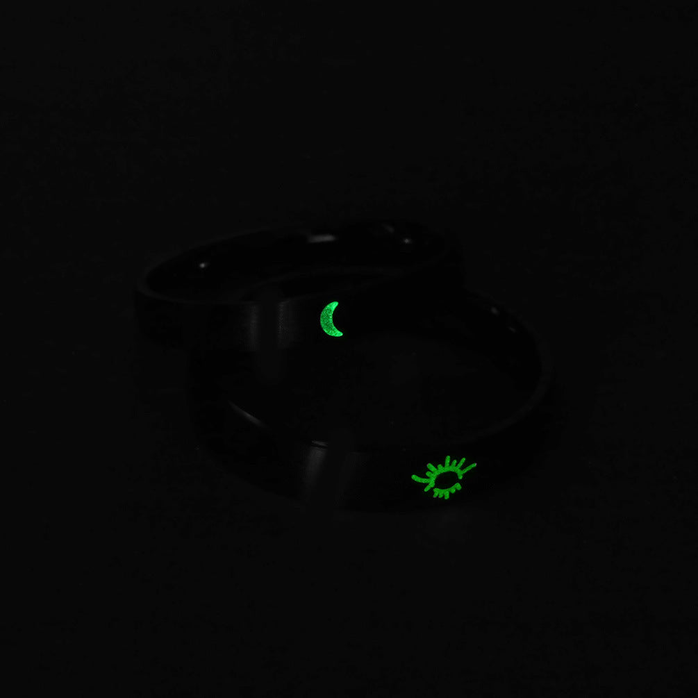 Brushed Style Sun Moon Luminous Luminous Couple Ring – Student