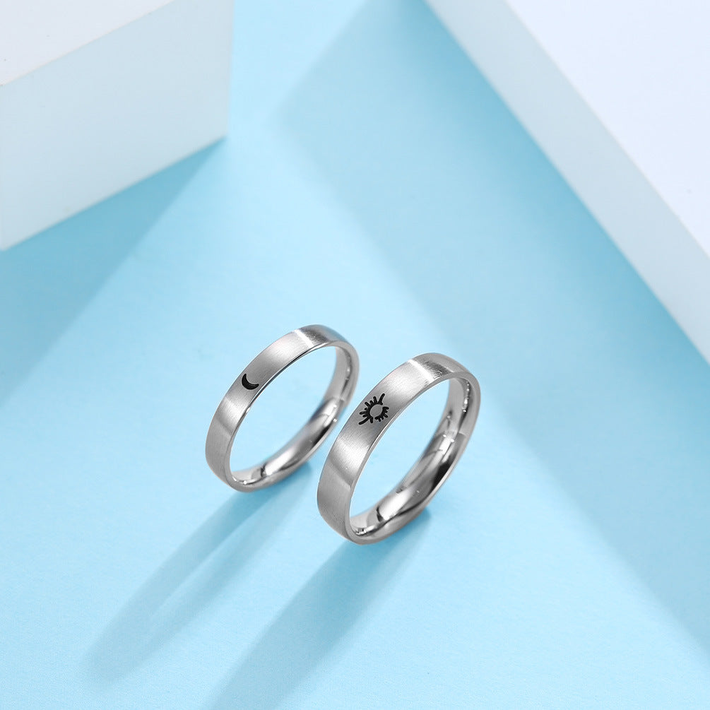 Brushed Style Sun Moon Luminous Luminous Couple Ring – Student