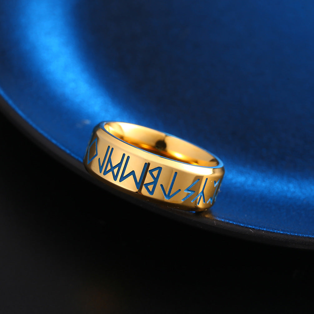 Planderful Nordic Viking Ring Luminous Engraved Text Unisex Jewelry Gift For Men Women