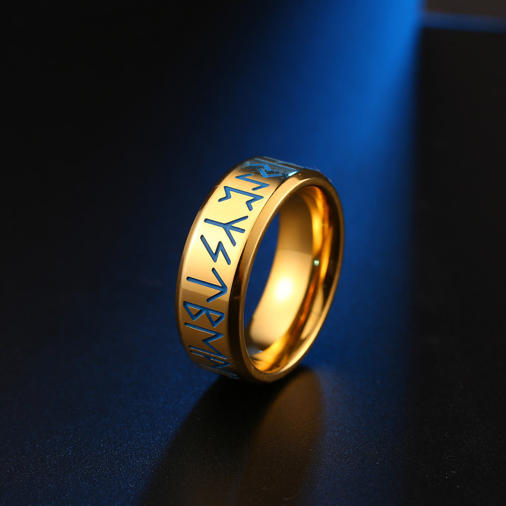 Planderful Nordic Viking Ring Luminous Engraved Text Unisex Jewelry Gift For Men Women