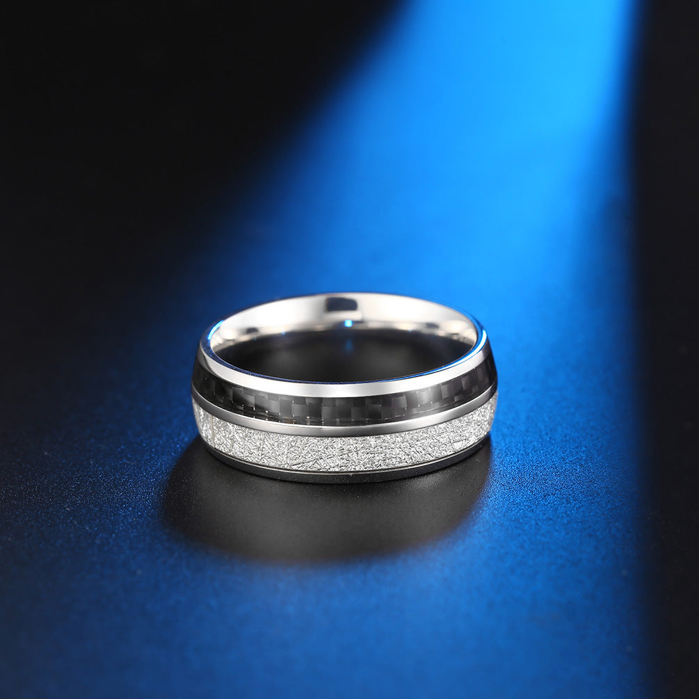 Steel Ring – Luxury Men's Band With Inlaid Carbon Fiber Wood Leather Titanium Planderful Everyday Genie