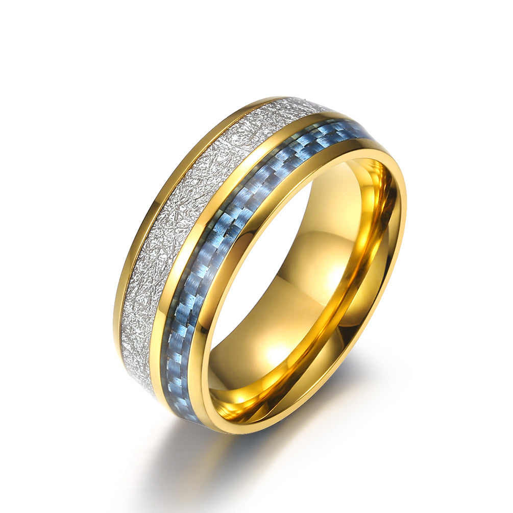 Steel Ring – Luxury Men's Band With Inlaid Carbon Fiber Wood Leather Titanium Planderful Everyday Genie
