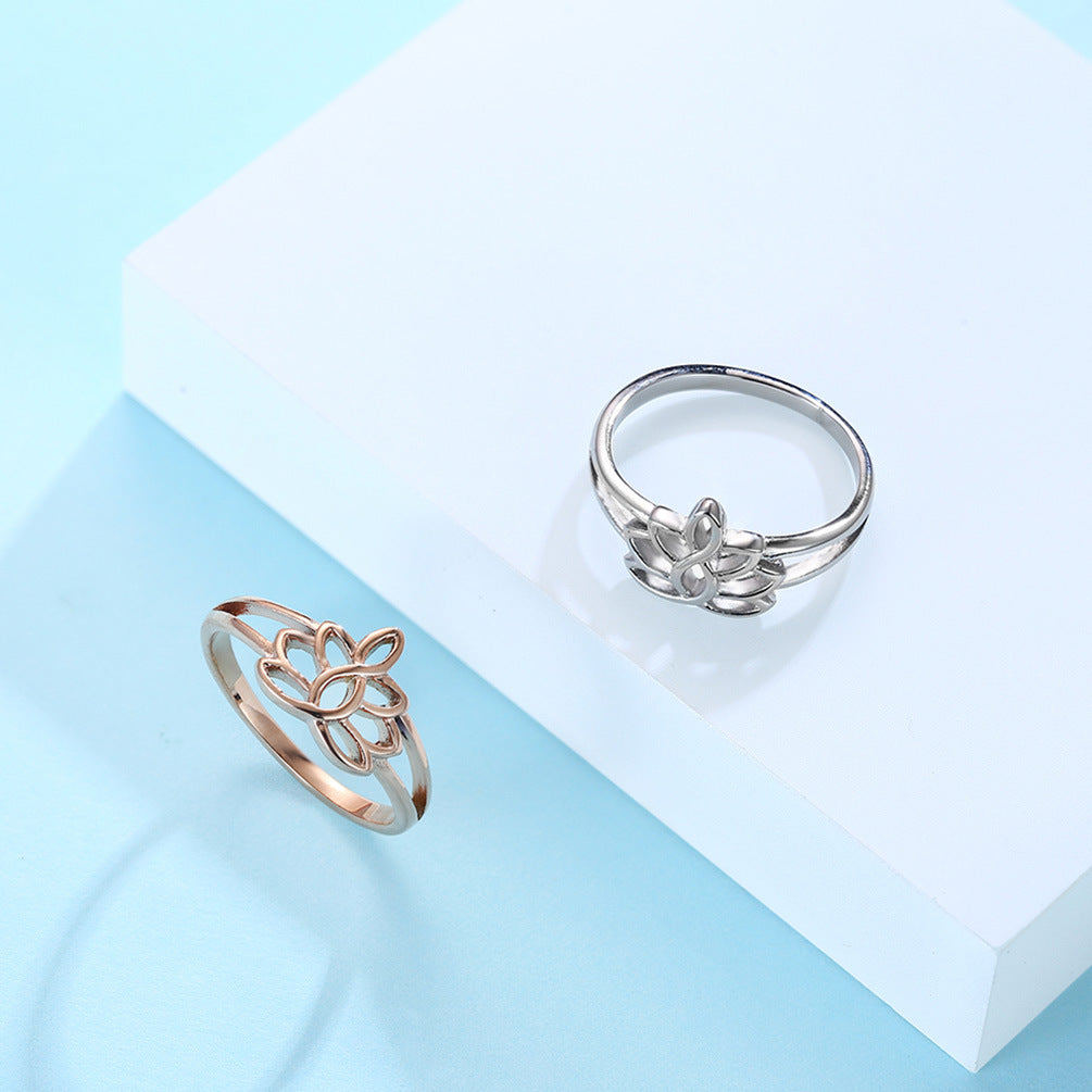 Hollow Lotus Engagement Wedding Couple Ring – Stainless Steel