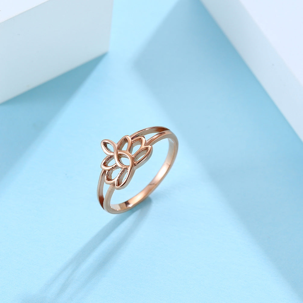 Hollow Lotus Engagement Wedding Couple Ring – Stainless Steel