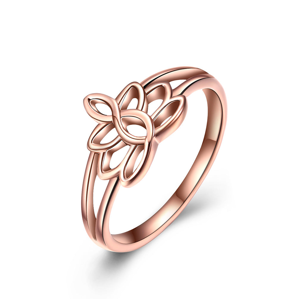 Hollow Lotus Engagement Wedding Couple Ring – Stainless Steel