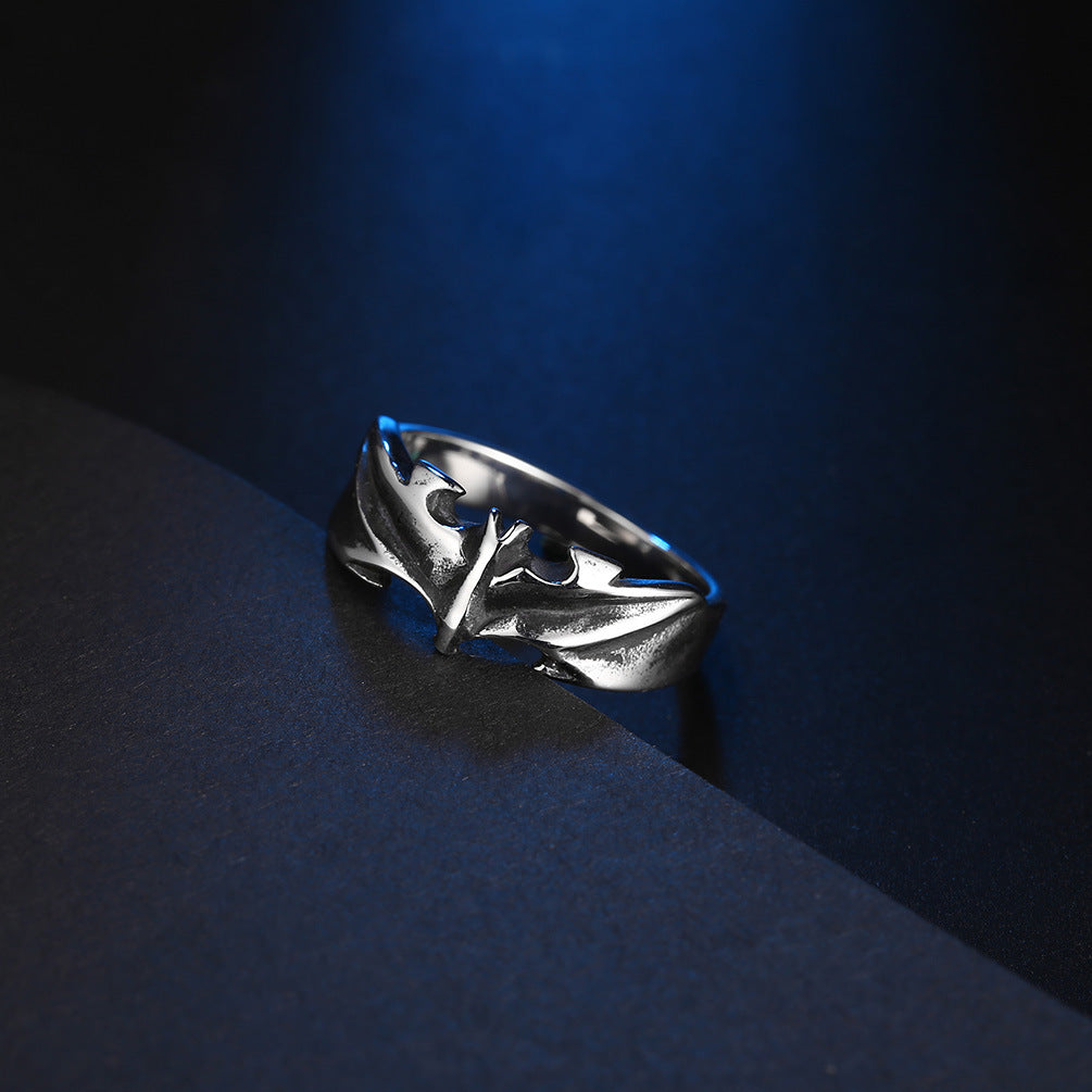 Planderful Gothic Bat Ring For Punk And Gothic Fans Steel Statement Jewelry Retro Style Unisex
