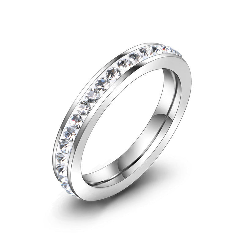 Elegant Titanium Steel Ring with Zircon Accents, Five-Color Electroplated Rose Gold Finish, Korean OL Style Jewelry