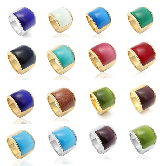 Planderful Stainless Steel Multicolor Stone Ring Black Agate Unisex For Men And Women Durable Protection