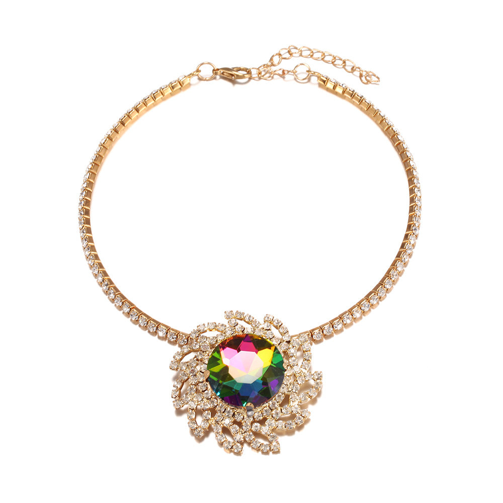 Sunlit Glass Pendant Necklace with Collarbone Chain - European and American Jewelry Collection