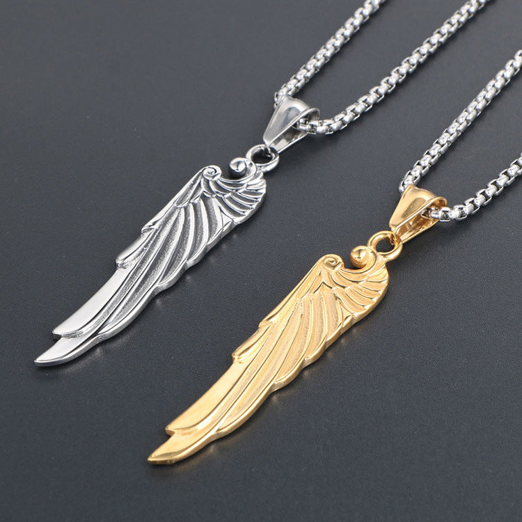Titanium Steel Wing Pendant Necklace - Trendy Hip-Hop Jewelry for Men and Women