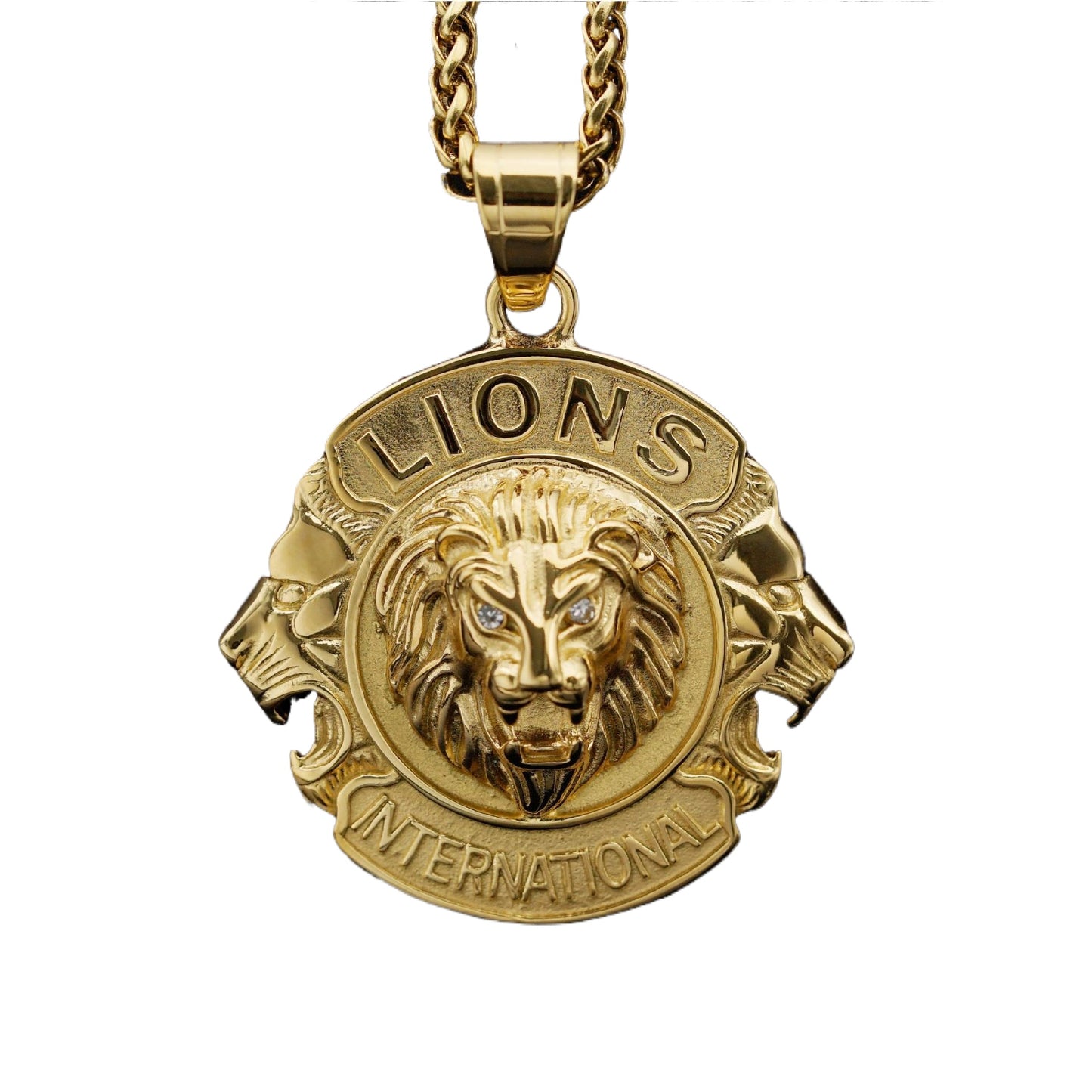 Planderful Lion Head Pendant Necklace Unisex Hip Hop Style Stainless Steel Gold Plated Bold Statement Jewelry