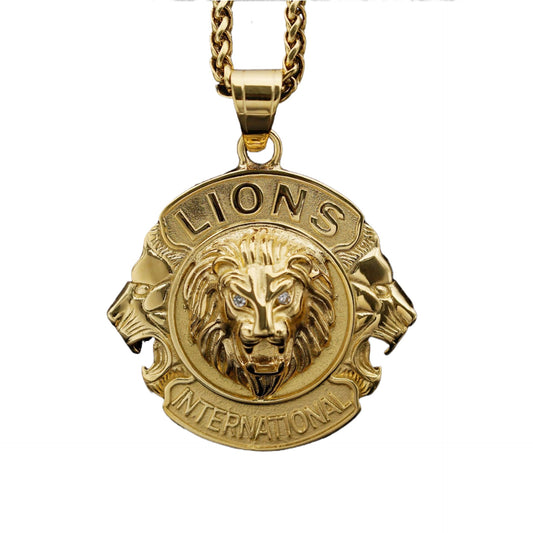 Planderful Lion Head Pendant Necklace Unisex Hip Hop Style Stainless Steel Gold Plated Bold Statement Jewelry