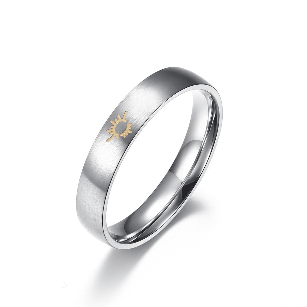 Brushed Style Sun Moon Luminous Luminous Couple Ring – Student