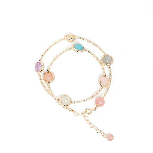 Double Layer Crystal Moonlight Stone Bracelet Wrapped in 14K Gold
