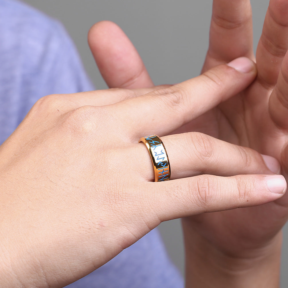 8MM Inner Arc Mirror Light Rot Engraved Viking Ring Jewelry