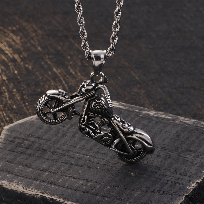Rebel Rider Titanium Steel Skull Motorcycle Pendant