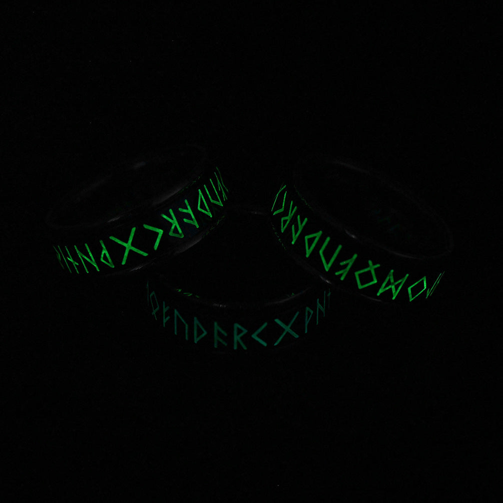 8MM Inner Arc Mirror Light Rot Engraved Viking Ring Jewelry