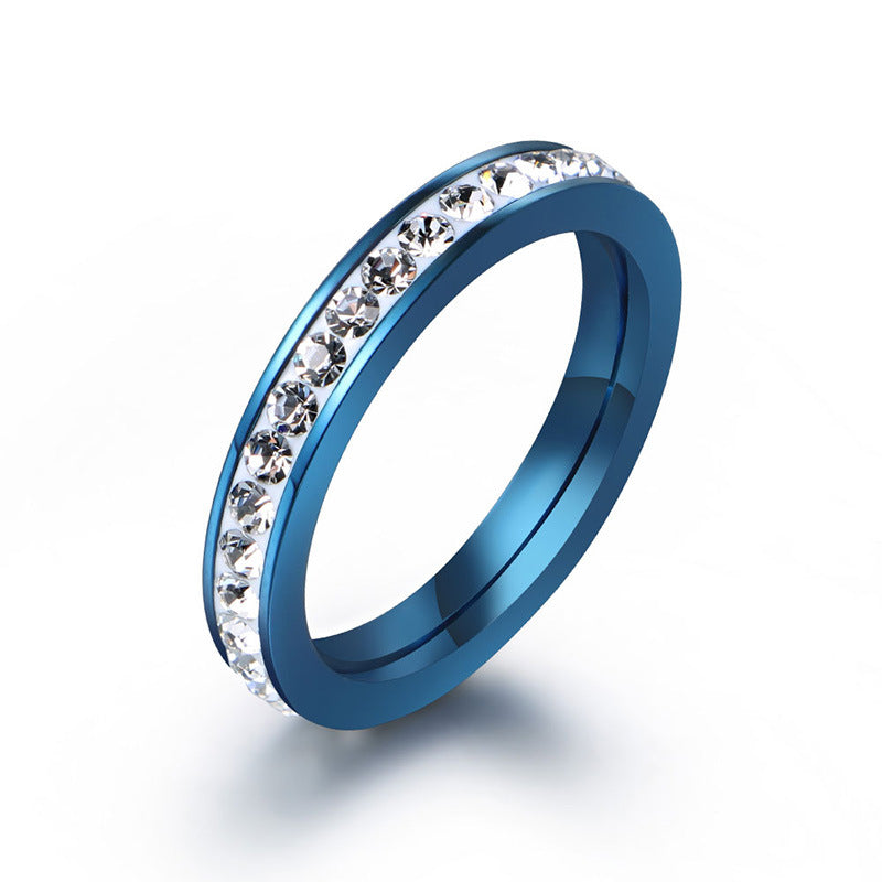 Elegant Titanium Steel Ring with Zircon Accents, Five-Color Electroplated Rose Gold Finish, Korean OL Style Jewelry