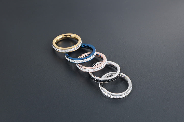 Elegant Titanium Steel Ring with Zircon Accents, Five-Color Electroplated Rose Gold Finish, Korean OL Style Jewelry