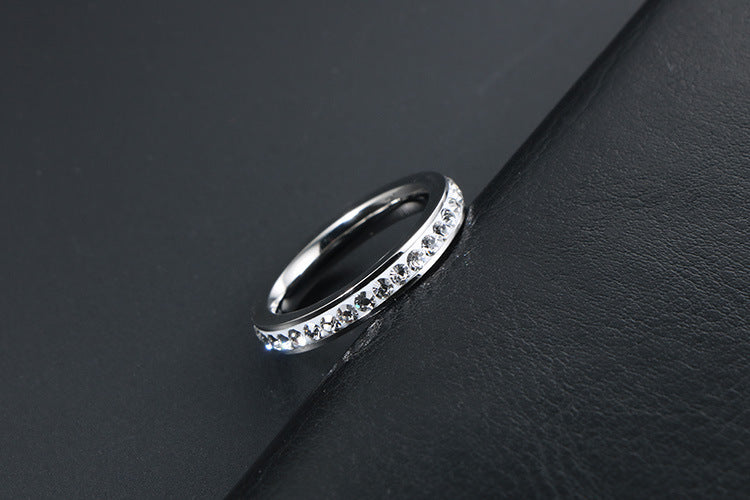 Elegant Titanium Steel Ring with Zircon Accents, Five-Color Electroplated Rose Gold Finish, Korean OL Style Jewelry