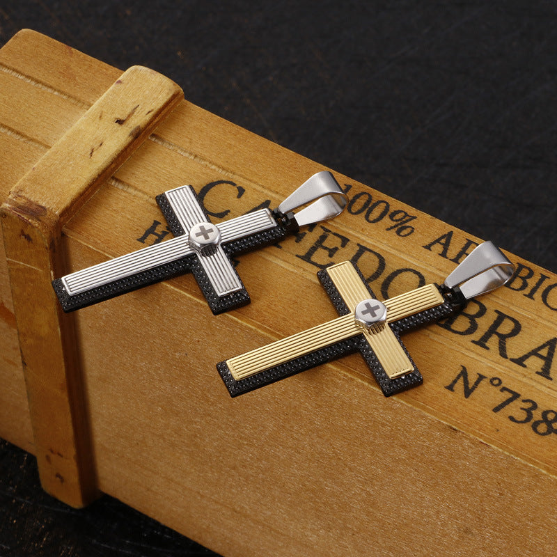 Stylish Two-Tone Cross Pendant Necklace for Men by Planderful