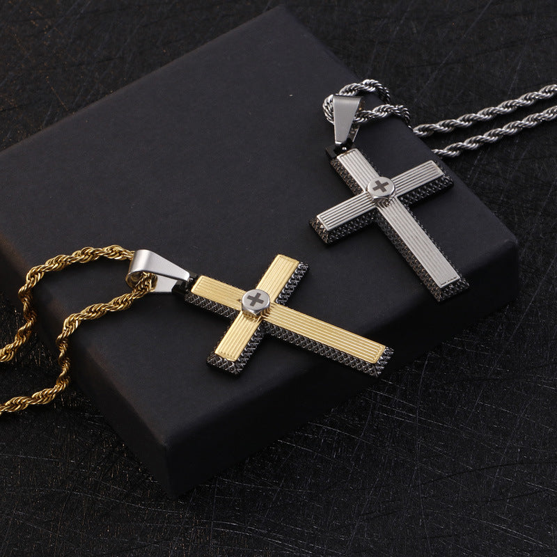 Stylish Two-Tone Cross Pendant Necklace for Men by Planderful