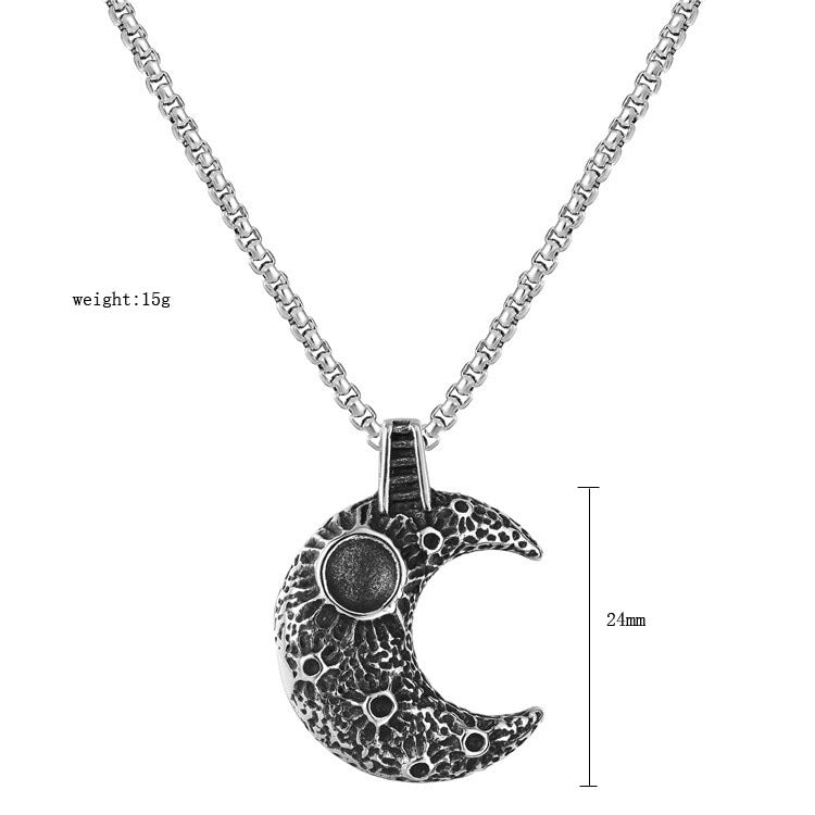Planderful Moon Pendant Necklace Personalized Retro Moon Surface Titanium Stainless Steel Unisex Protection Statement
