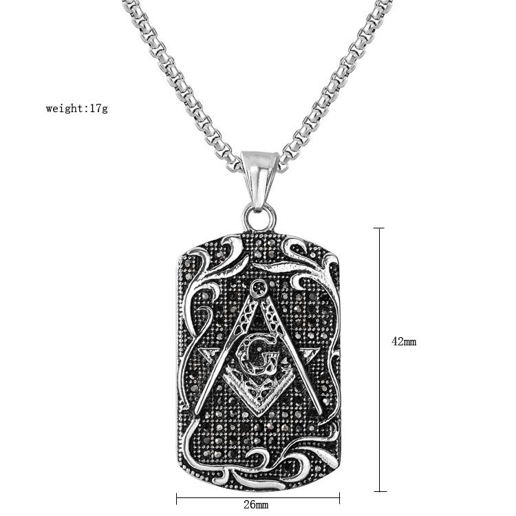Planderful Masonic Pendant Personalized Retro Zircon Titanium Steel Tag Necklace Unisex Gift